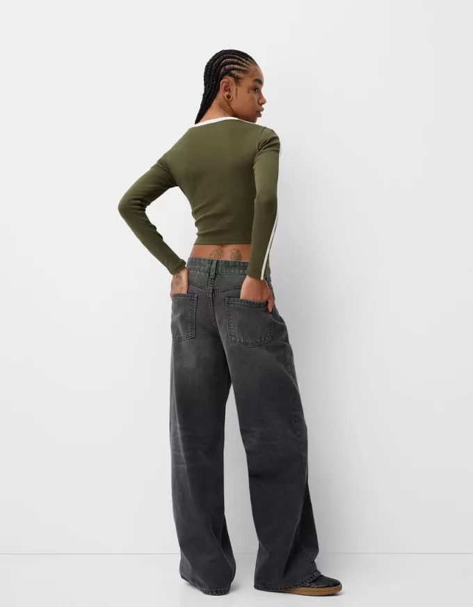 Long sleeve T-shirt with print and trim Long sleeve T-shirt with print and trim