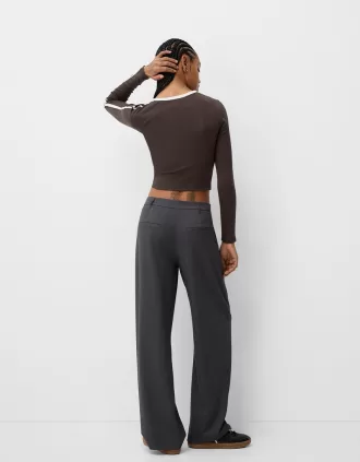 Long sleeve T-shirt with print and trim