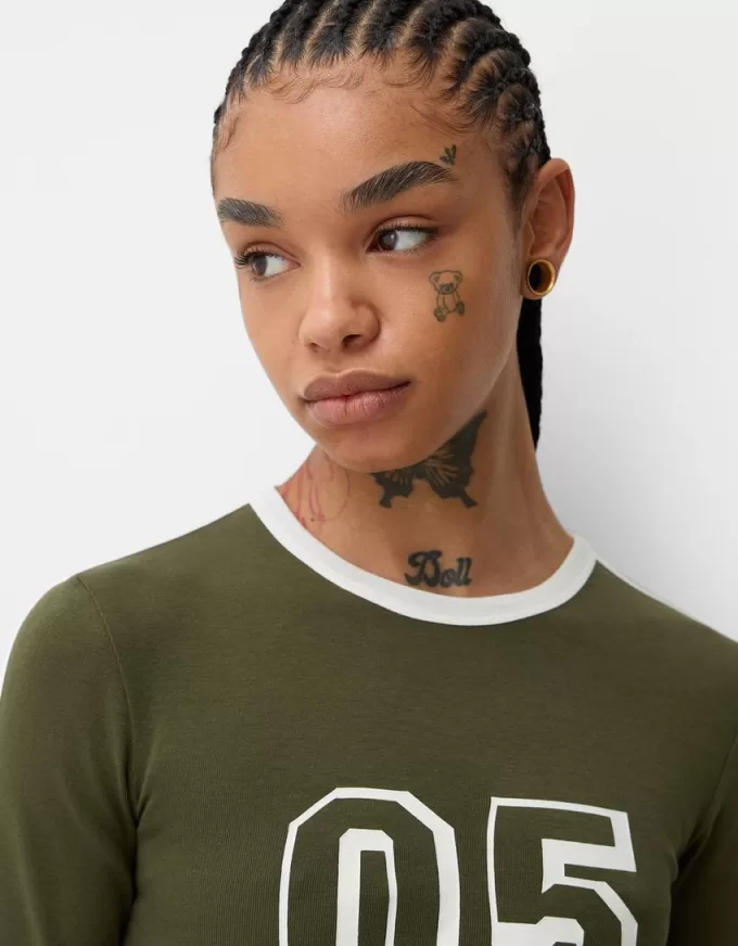 Long sleeve T-shirt with print and trim Long sleeve T-shirt with print and trim