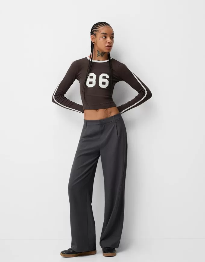 Long sleeve T-shirt with print and trim Long sleeve T-shirt with print and trim