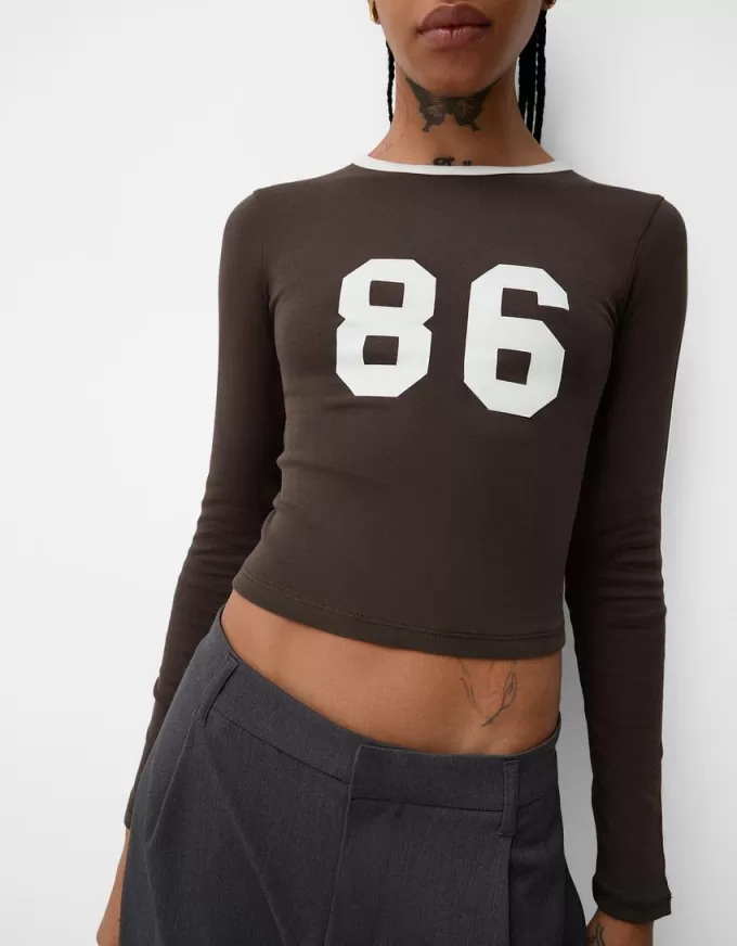 Long sleeve T-shirt with print and trim Long sleeve T-shirt with print and trim