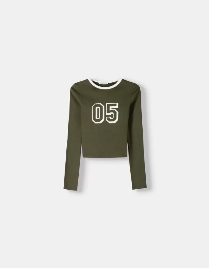 Long sleeve T-shirt with print and trim Long sleeve T-shirt with print and trim