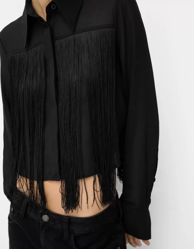 Long sleeve chiffon shirt with fringing Long sleeve chiffon shirt with fringing