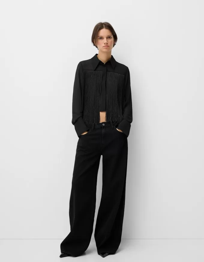 Long sleeve chiffon shirt with fringing Long sleeve chiffon shirt with fringing