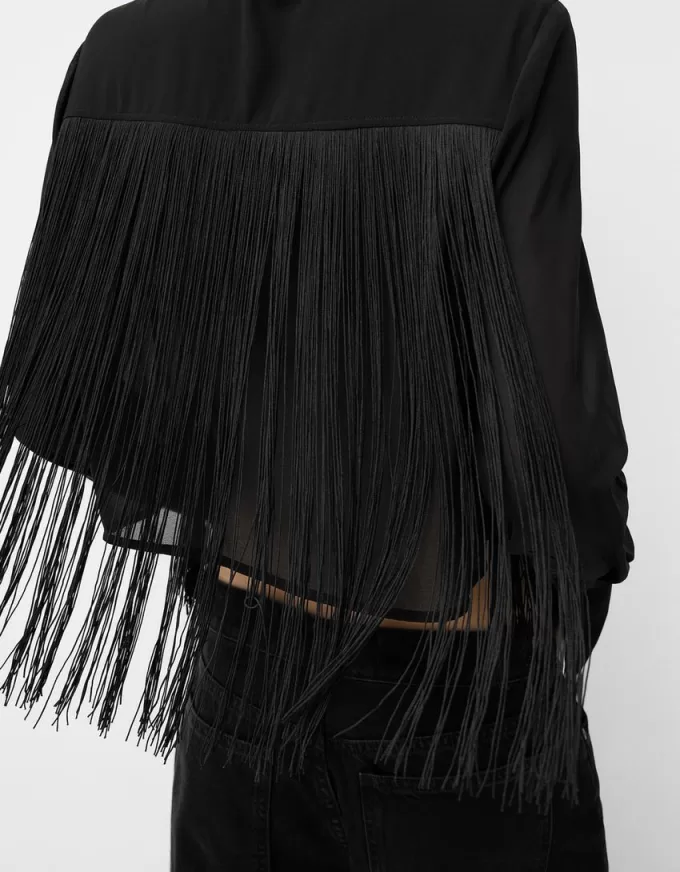 Long sleeve chiffon shirt with fringing Long sleeve chiffon shirt with fringing