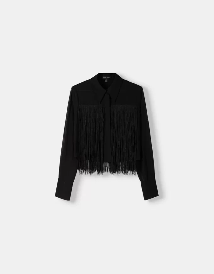 Long sleeve chiffon shirt with fringing Long sleeve chiffon shirt with fringing