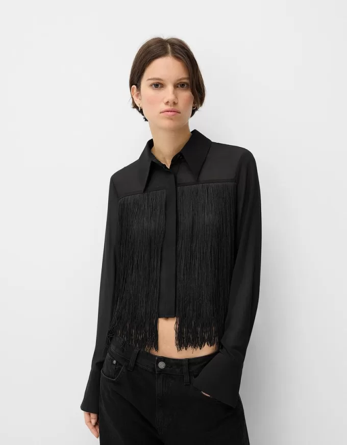 Long sleeve chiffon shirt with fringing Long sleeve chiffon shirt with fringing
