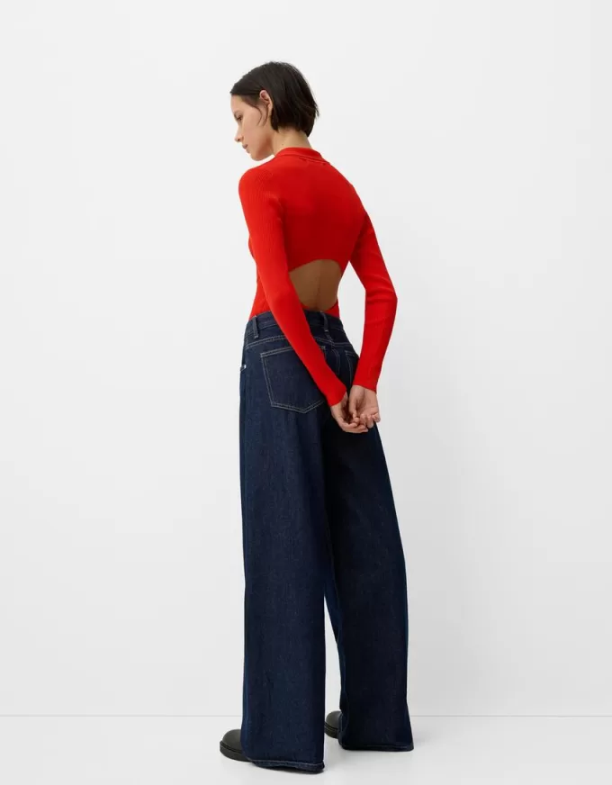 Long sleeve cut-out polo collar bodysuit Long sleeve cut-out polo collar bodysuit