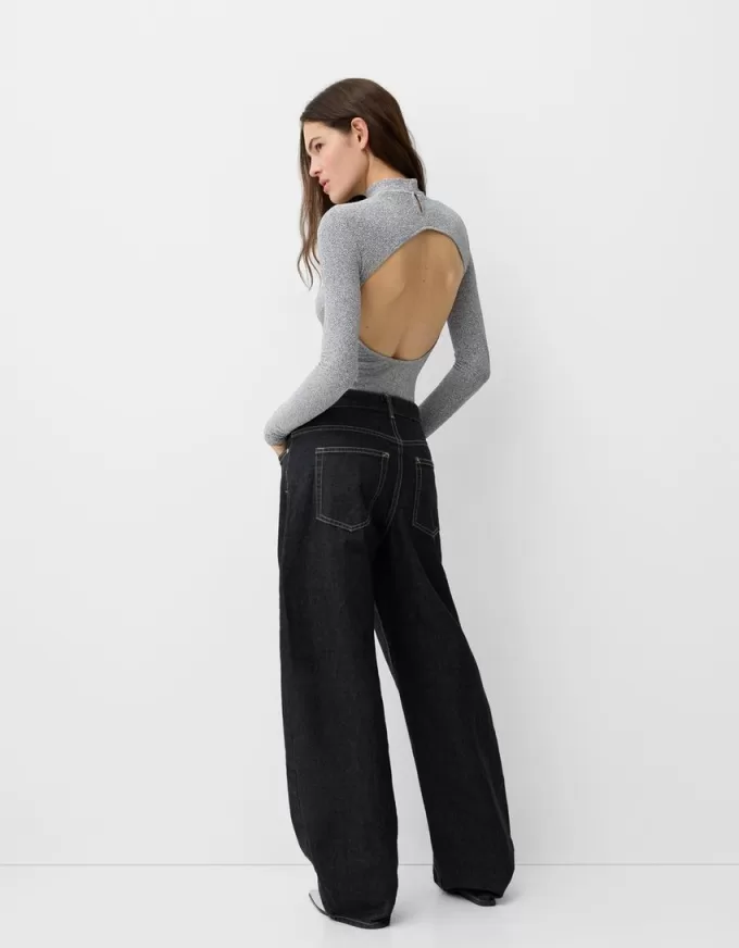 Long sleeve metallic thread bodysuit