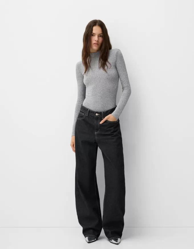 Long sleeve metallic thread bodysuit