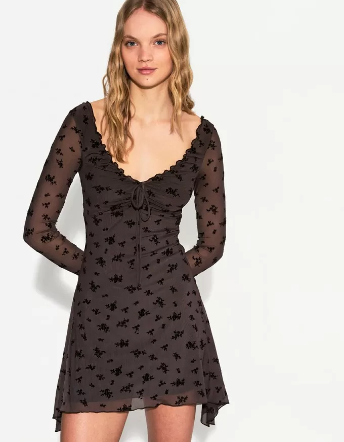 Long sleeve printed mini dress