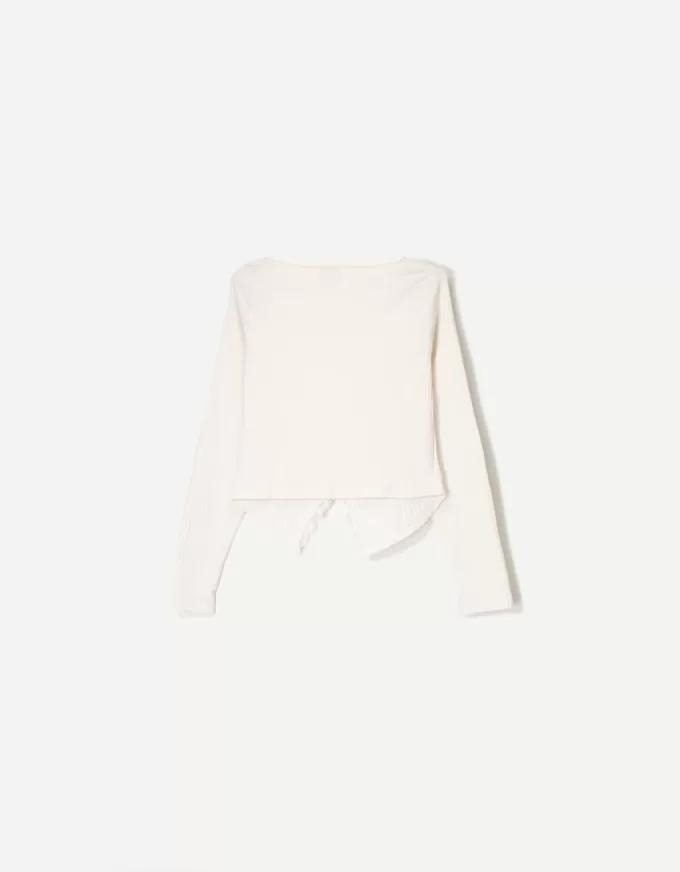 Long sleeve ribbed T-shirt with blonde lace Long sleeve ribbed T-shirt with blonde lace