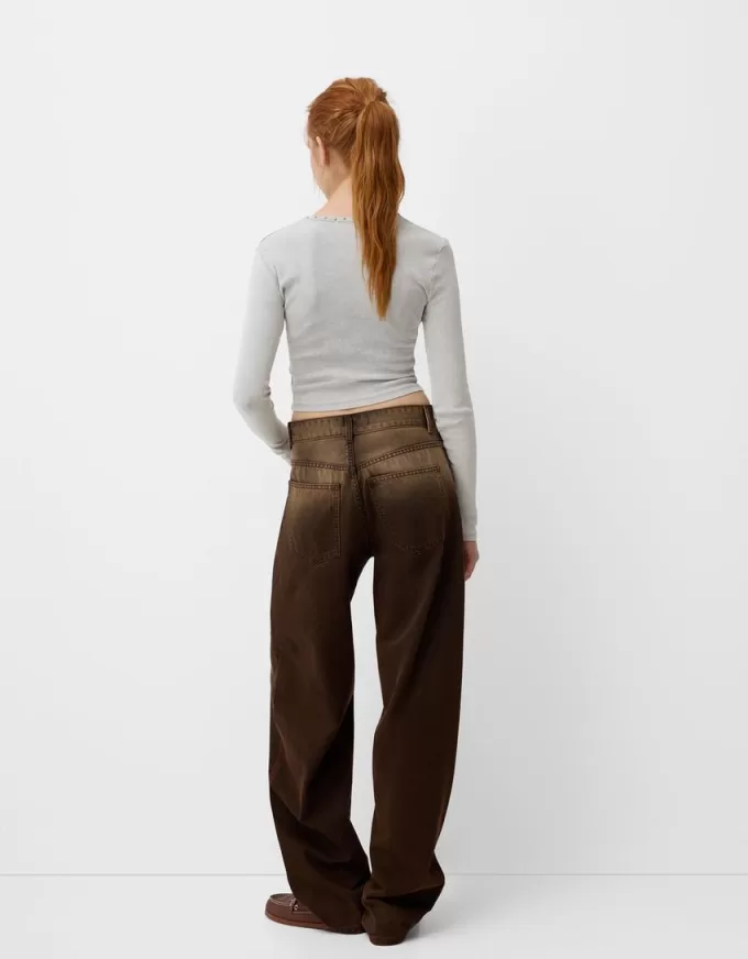 Long sleeve ribbed printed T-shirt with studs Long sleeve ribbed printed T-shirt with studs