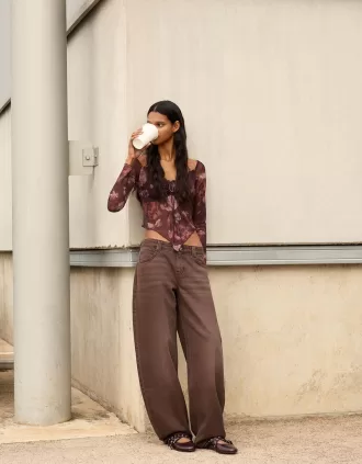 Long sleeve tulle printed T-shirt