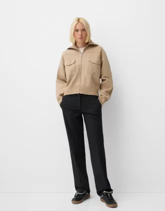 Low-rise straight-fit tailored pants