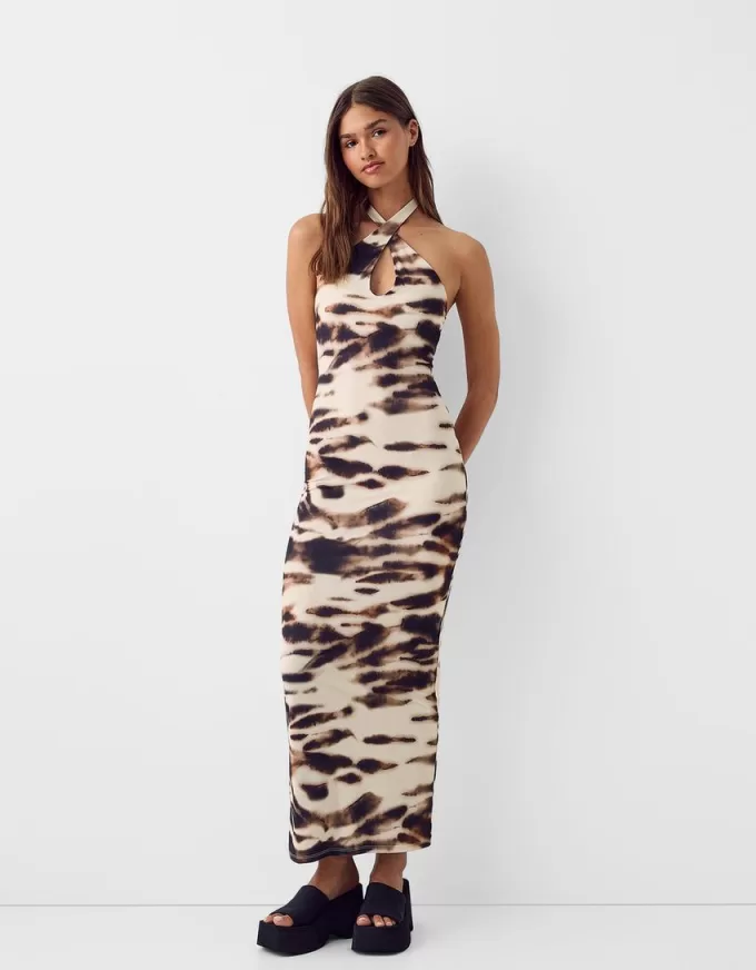 Maxi dress with crossover neckline