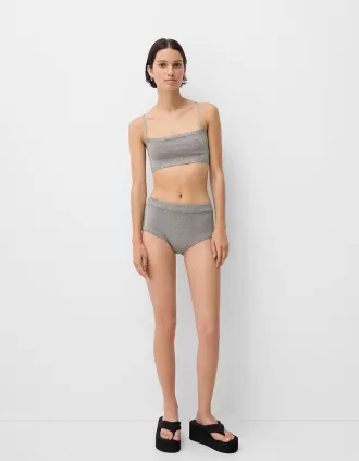 Metallic knit mini shorts