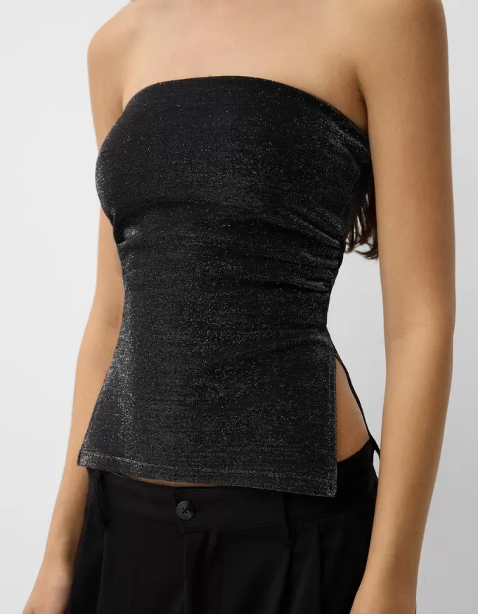 Metallic thread bandeau top with side vents Metallic thread bandeau top with side vents