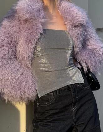 Metallic thread bandeau top with side vents