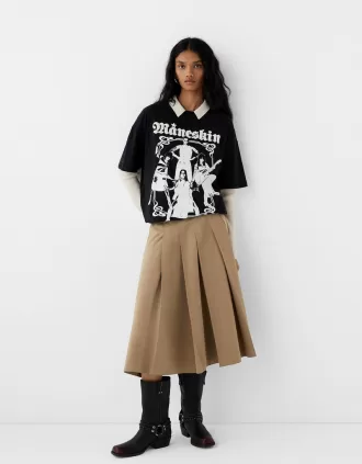 Midi skirt with box pleats and pockets