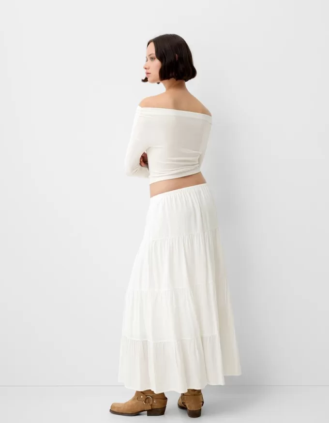 Midi skirt with elastic waist