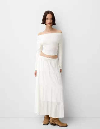 Midi skirt with elastic waist