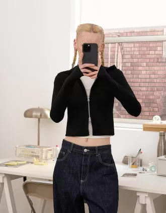 Modal zip-up hooded sweatshirt