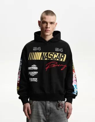Nascar print boxy hooded sweatshirt