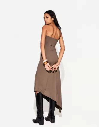Off-the-shoulder asymmetric midi dress