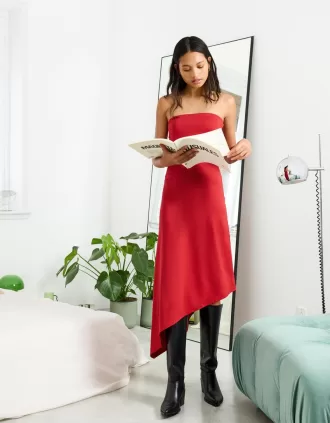 Off-the-shoulder asymmetric midi dress