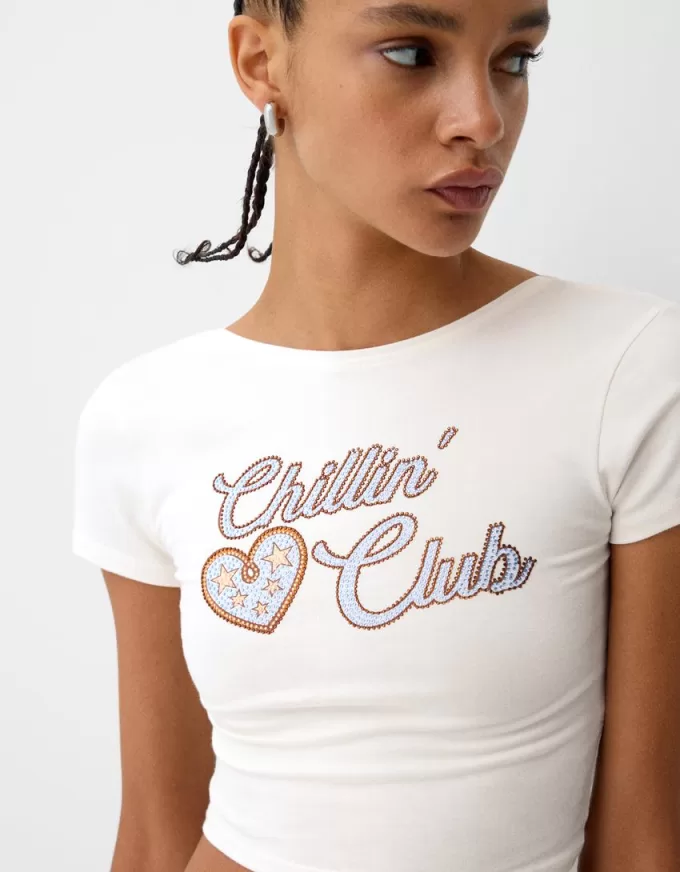 Open back T-shirt with rhinestones Open back T-shirt with rhinestones