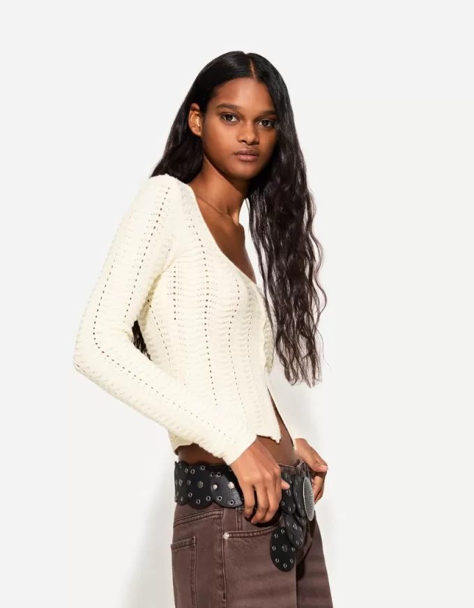 Open-knit cardigan with scoop neck Open-knit cardigan with scoop neck