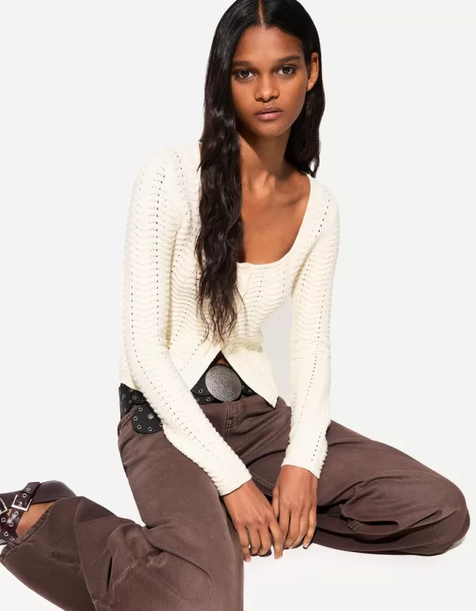 Open-knit cardigan with scoop neck Open-knit cardigan with scoop neck