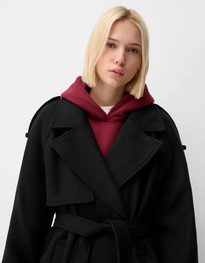 Oversize felt texture trench coat