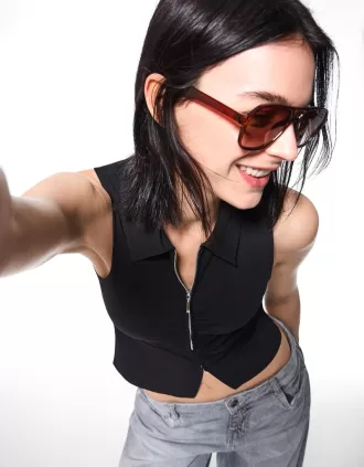 Poplin top with zipper