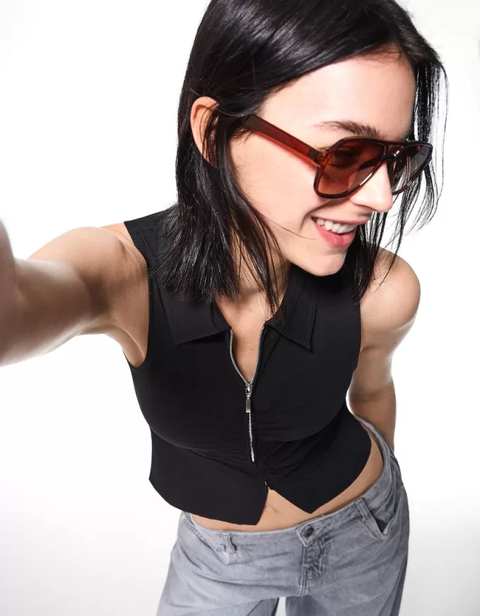 Poplin top with zipper Poplin top with zipper