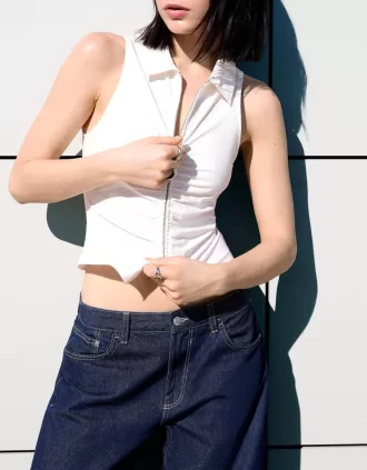 Poplin top with zipper