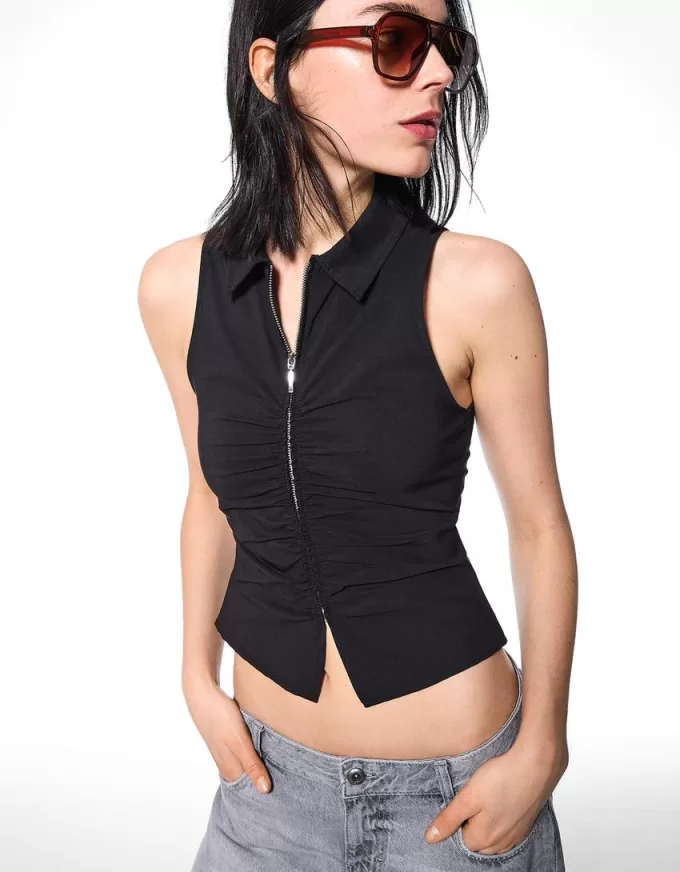 Poplin top with zipper Poplin top with zipper