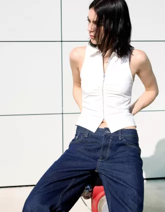 Poplin top with zipper