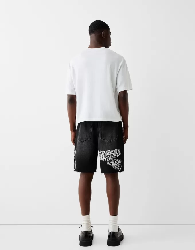 Printed denim Bermuda shorts