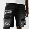 Printed denim Bermuda shorts