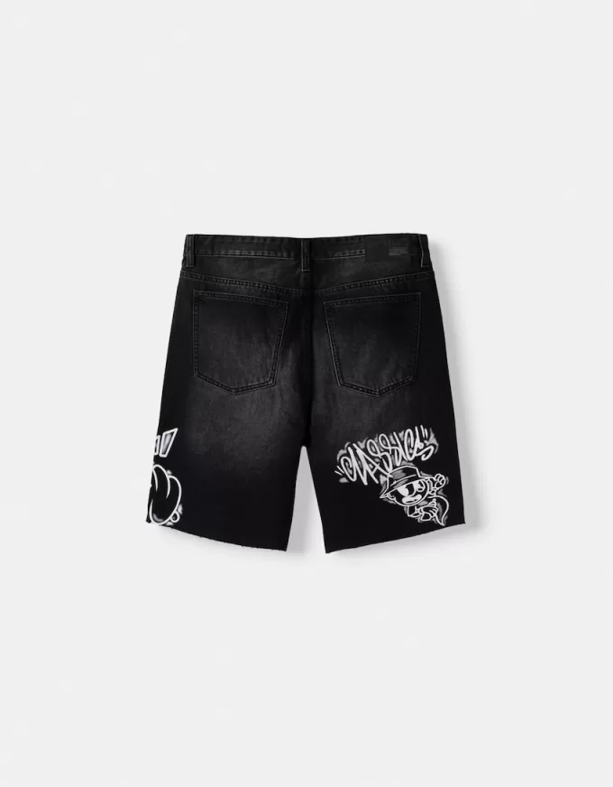 Printed denim Bermuda shorts