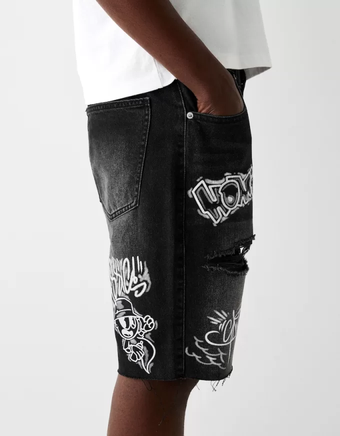 Printed denim Bermuda shorts