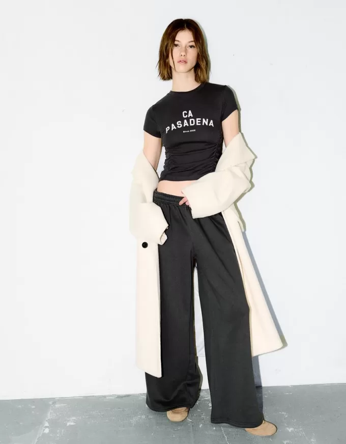 Printed short sleeve T-shirt with gathering Printed short sleeve T-shirt with gathering