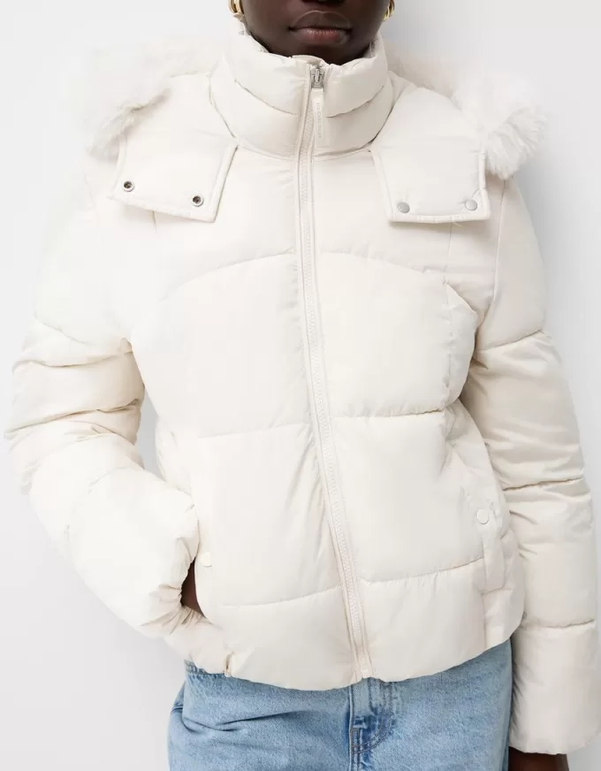 Puffer jacket with faux fur hood Puffer jacket with faux fur hood
