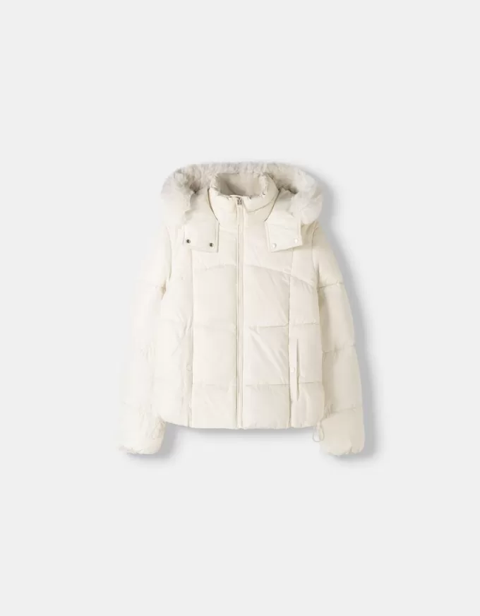 Puffer jacket with faux fur hood Puffer jacket with faux fur hood