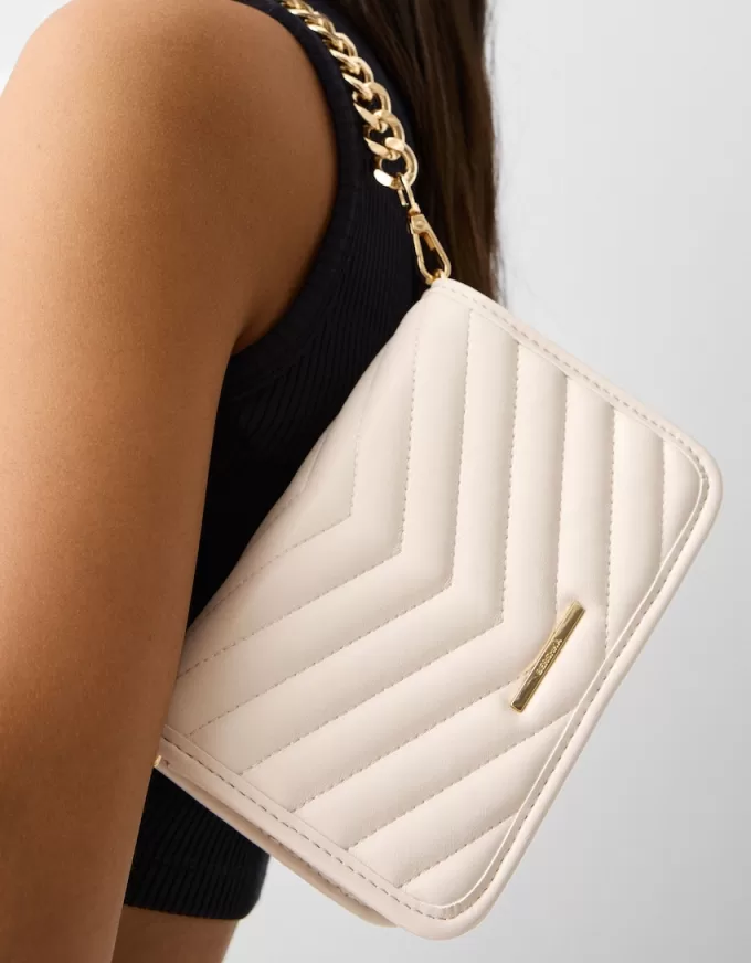 Quilted multi-way messenger bag with chain