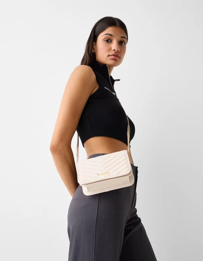 Quilted multi-way messenger bag with chain