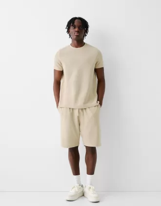 Relaxed-fit plush textured Bermuda shorts