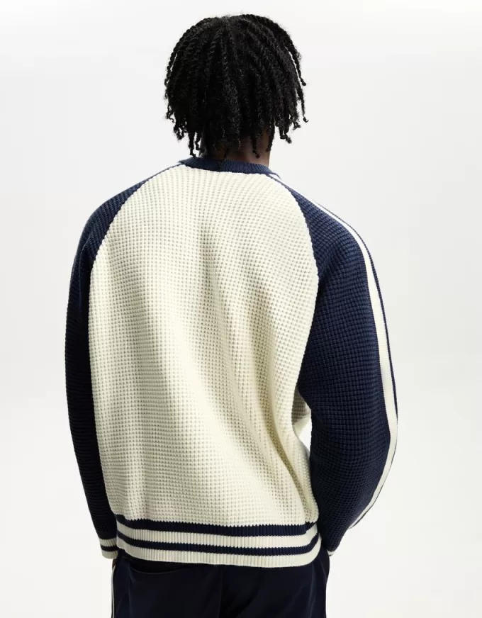 Retro sporty print textured sweater Retro sporty print textured sweater